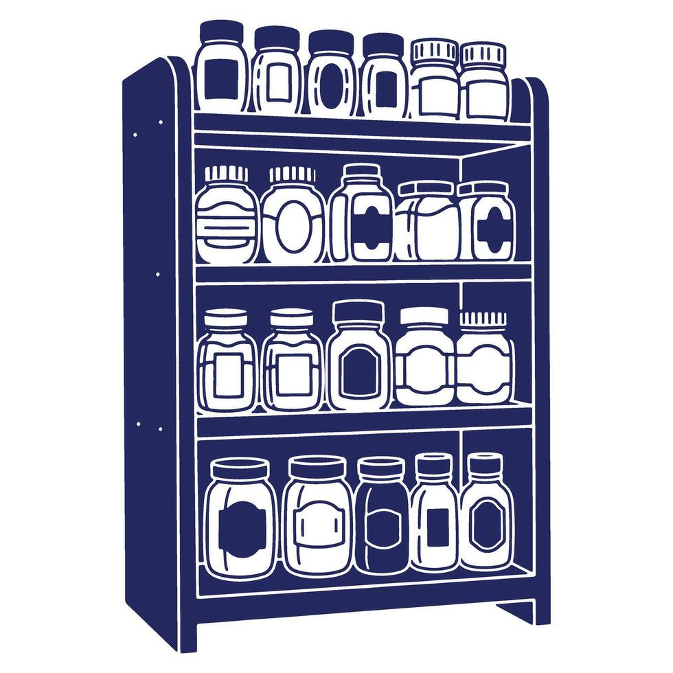 Neat bookshelf with assorted glass jars on display showcasing organization and storage solutions for home decor and pantry organization vector