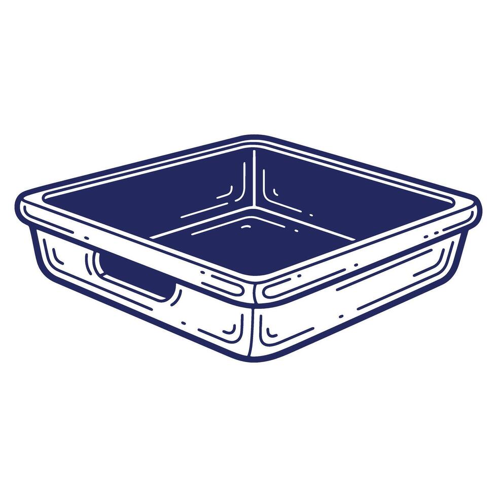 Illustration of a Blue Rectangular Container with Handles for Organization or Storage and its Decorative Line Art Style vector