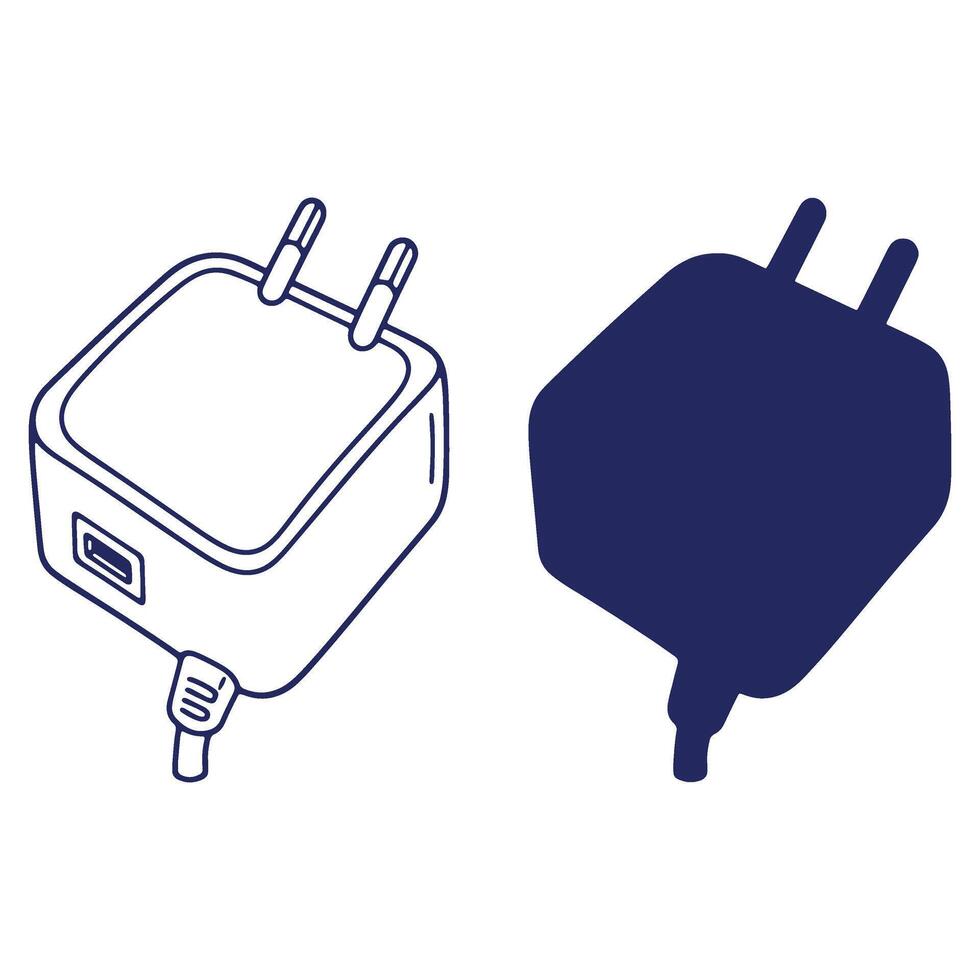 Phone Charger Illustration with Two Different Styles Clean Minimalist Image for Technology and Gadget Visuals vector