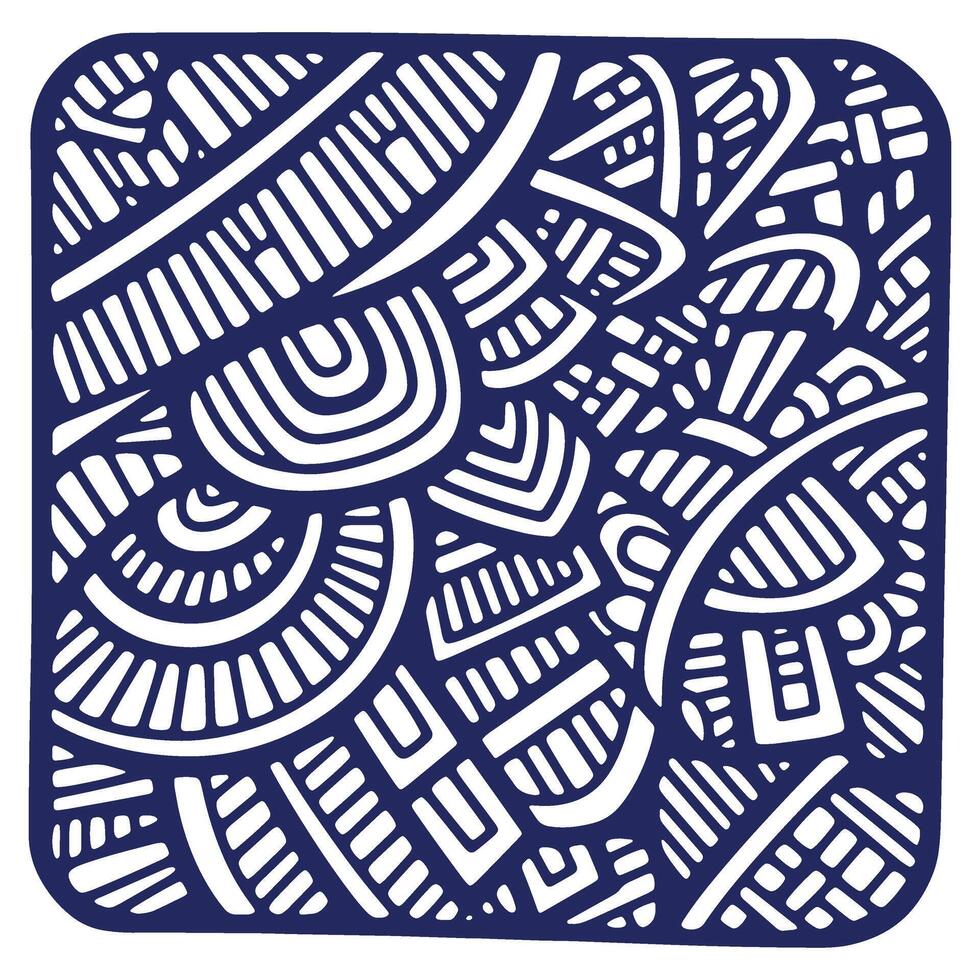 Abstract Geometric Pattern with Interlocking Shapes and Lines in Deep Blue and White for Textile Designs or Backgrounds vector