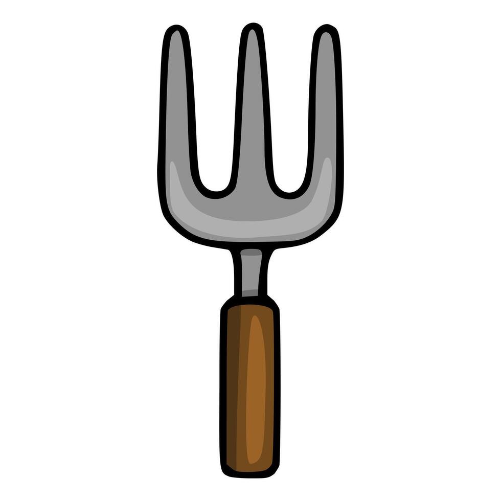 A simple illustration of a garden fork with a wooden handle, isolated on a white background. vector
