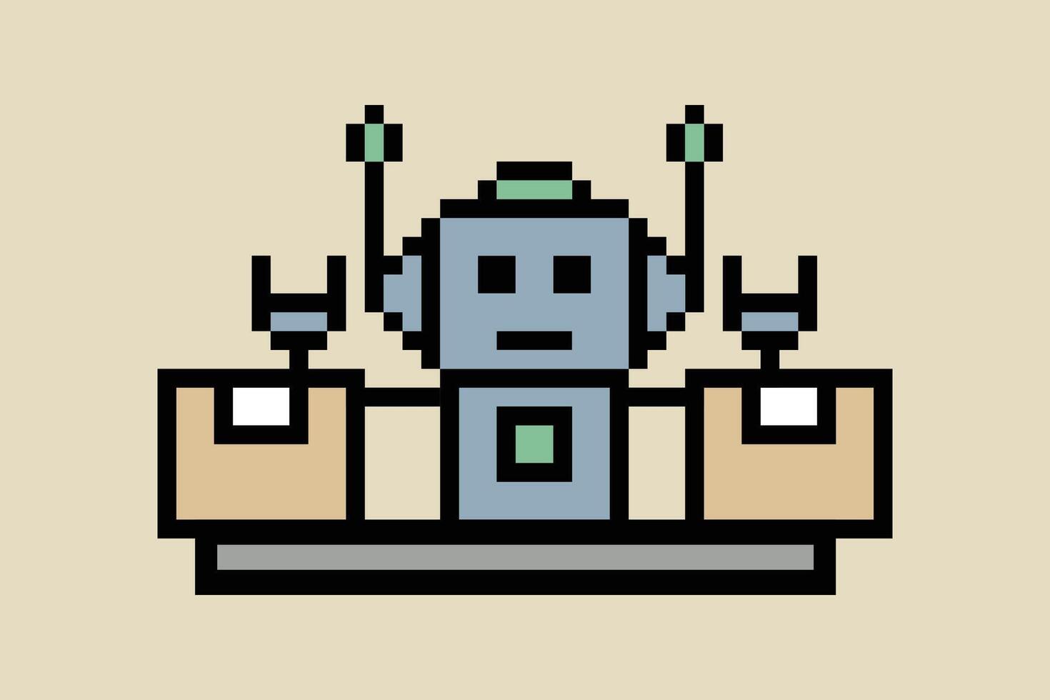 Design of retro background chat bot ai robotix robots work factory engineer 8bit. vector