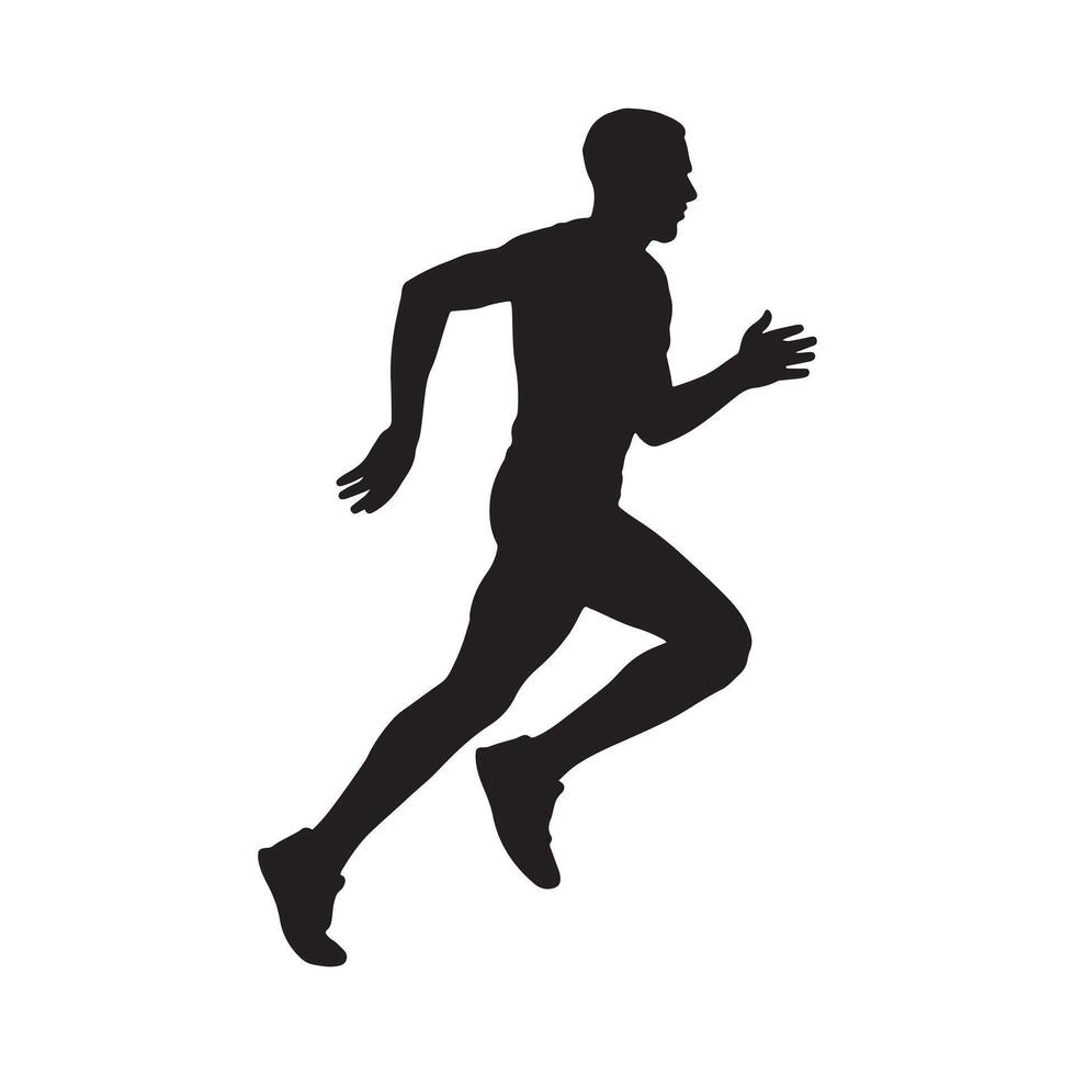 Dynamic silhouette of a male runner captured in a powerful stride, symbolizing speed, agility, and the peak of athletic performance through dedicated physical activity and training vector