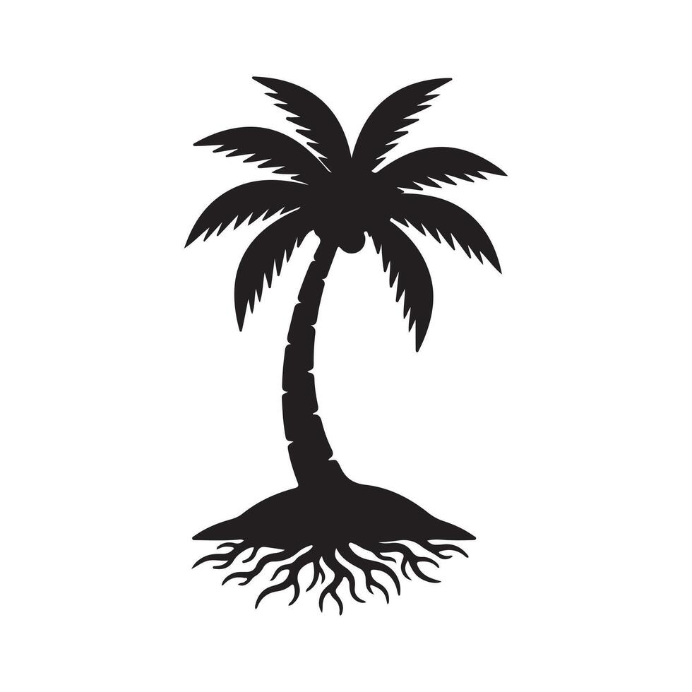 Silhouette of a Palm Tree with Visible Roots on White Background vector