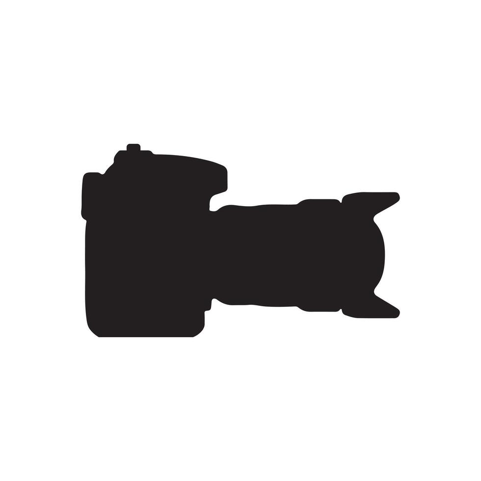 Sleek, minimalist silhouette of a modern digital camera with a powerful zoom lens, representing the essence of advanced photography and image capture technology vector