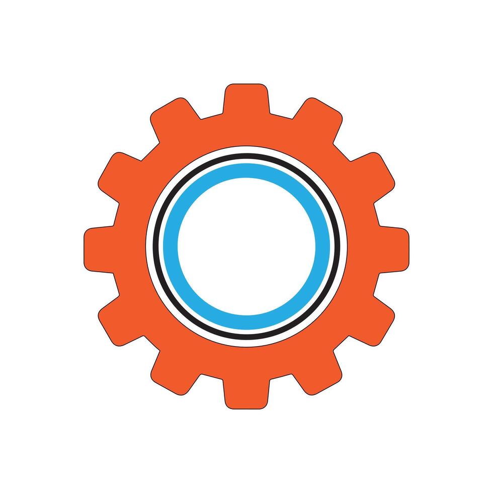 A vivid orange gear illustration featuring a contrasting blue inner ring, symbolizing mechanical innovation, interconnected systems, and efficient operational processes vector
