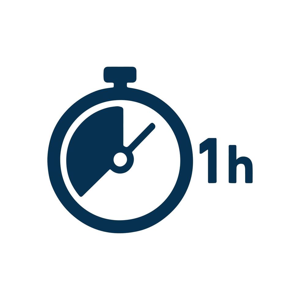 One-hour countdown timer icon for time management and efficiency in tasks and projects vector