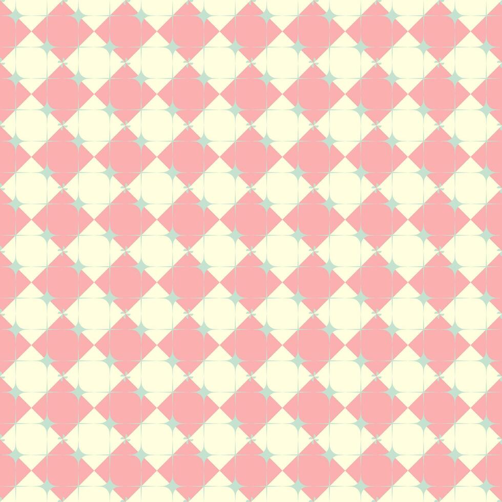 Soft pink and beige argyle seamless pattern with diamond and star shapes. Elegant and minimal design. vector