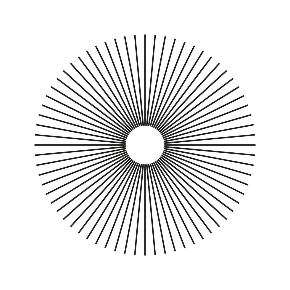 Symbol of sun star rays. Spokes with radiating stripes. Template of circular lines. Radial circle lines. Flat element isolated on a white. Abstract geometric illusion. vector