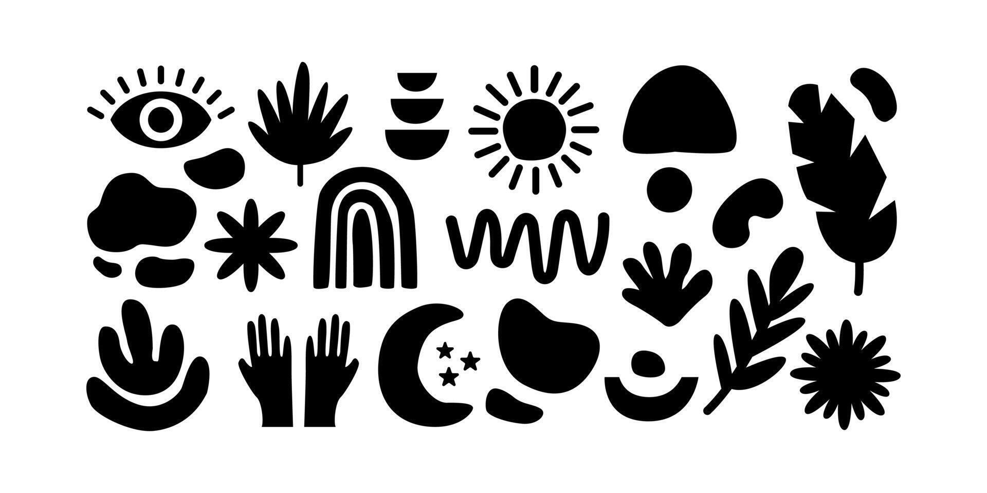 Boho Abstract Shapes Black Icon Bundle Minimal Line Decorative Set vector