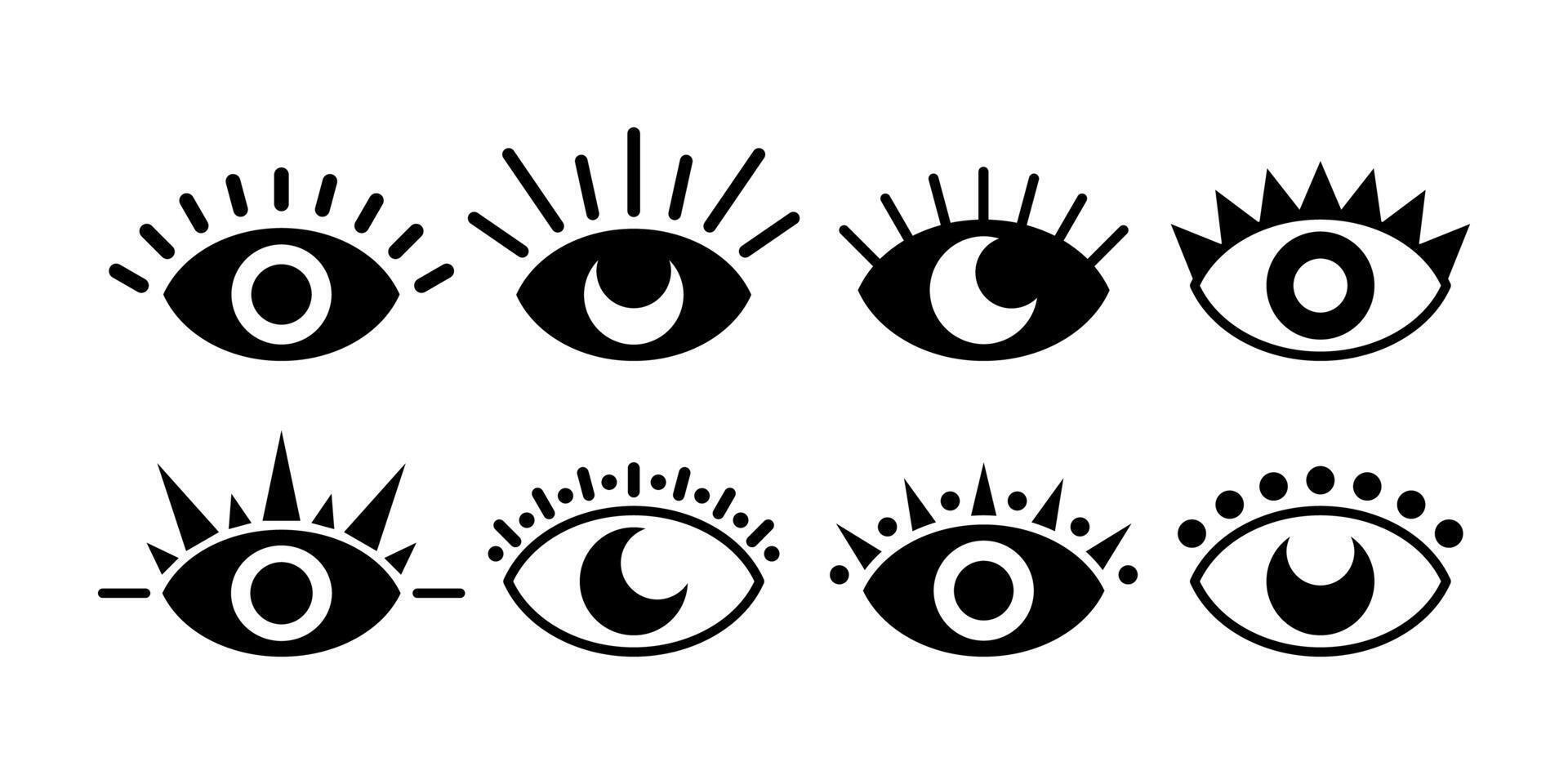 Mystical Boho Celestial Eye Black Line Icon Bundle for Branding Design vector