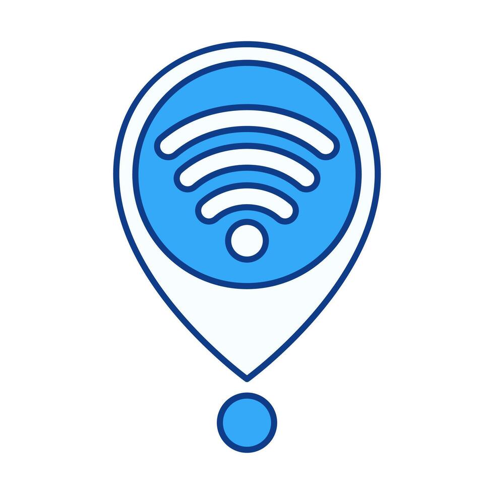 WiFi Signal Location Pin Flat Colored Icon for Internet, Connection, Hotspot, and Map Navigation vector