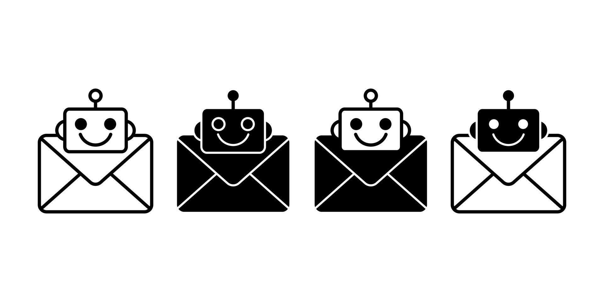 Email Automation Robot Black Icon Bundle for Digital Marketing Workflow and Communication Concept vector