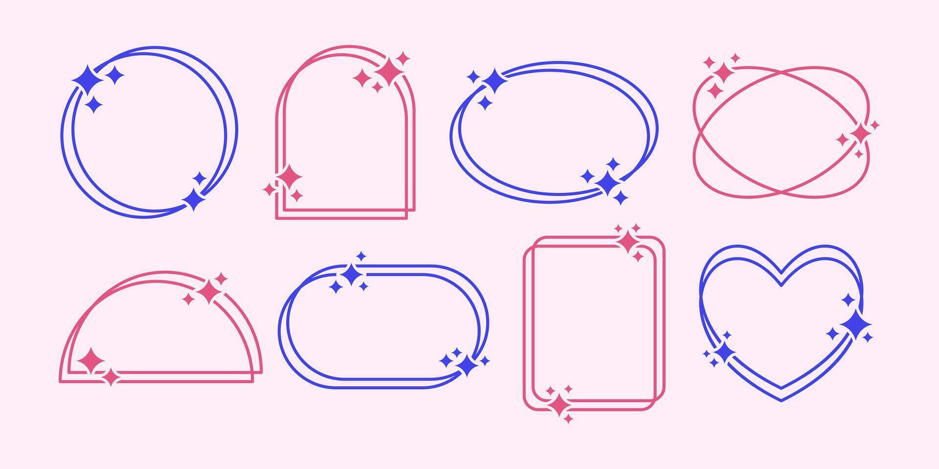 Minimalist Y2K Colored Aesthetic Rounded Corners Frame with Sparkles Icon Bundle Collection vector