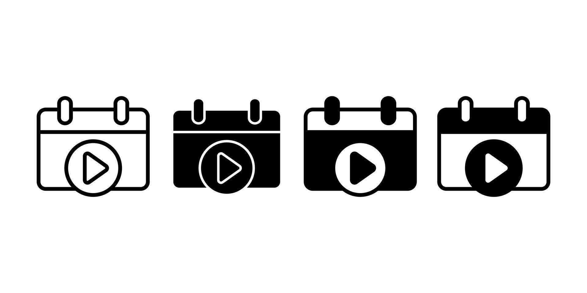 Editorial Calendar with Play Button Black Icon Bundle for Content Scheduling and Media Planning vector