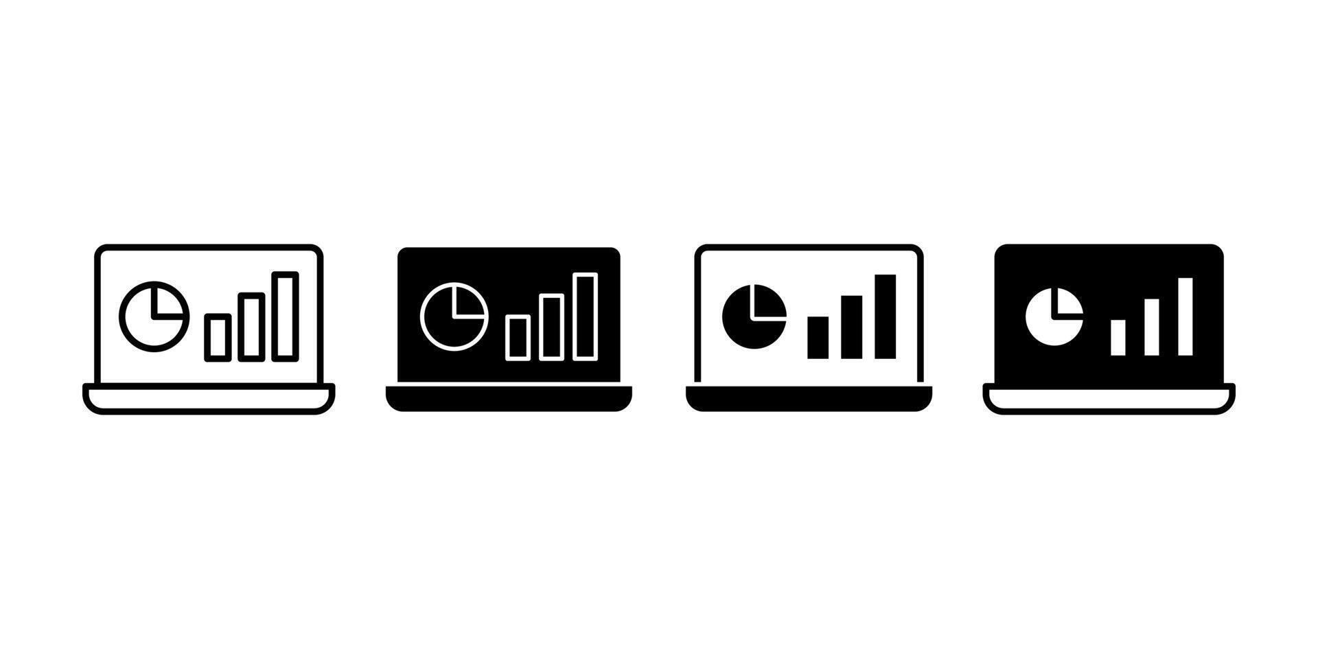 Dashboard Report on Laptop Black Icon Bundle for Data Analytics and Business Monitoring Concept vector