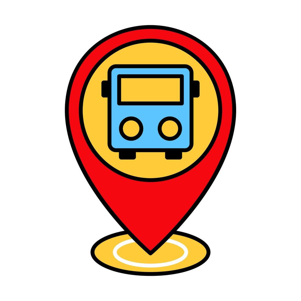 Bus Transport Location Pin Flat Colored Icon for Public Transit, Travel, and Map Navigation Design vector