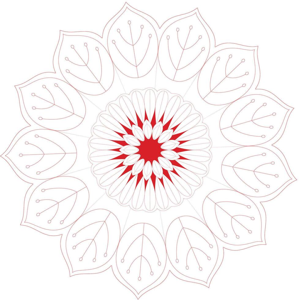 Delicate Floral Mandala Design with Intricate Leaf and Petal Patterns in Red and White for Creative Projects and Artistic Backgrounds vector