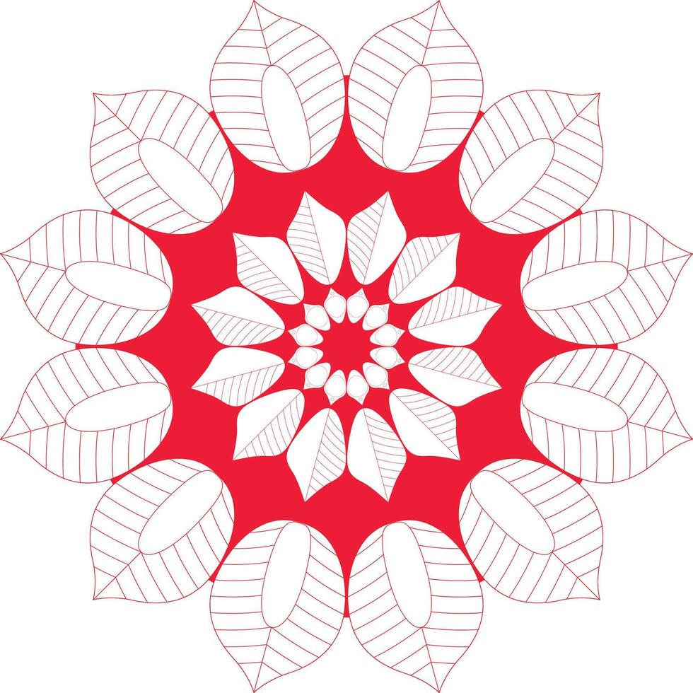 Elegant Red and White Floral Mandala Design Creating a Symmetrical Pattern with Delicate Leaf Shapes Perfect for Backgrounds and Decorative Elements vector