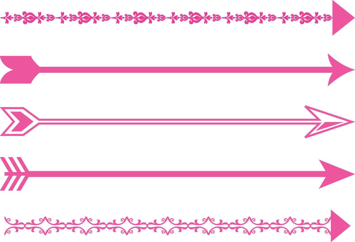 A collection of pink directional arrows, pointers, and simple icons in various shapes and styles, suitable for navigation and highlighting. vector