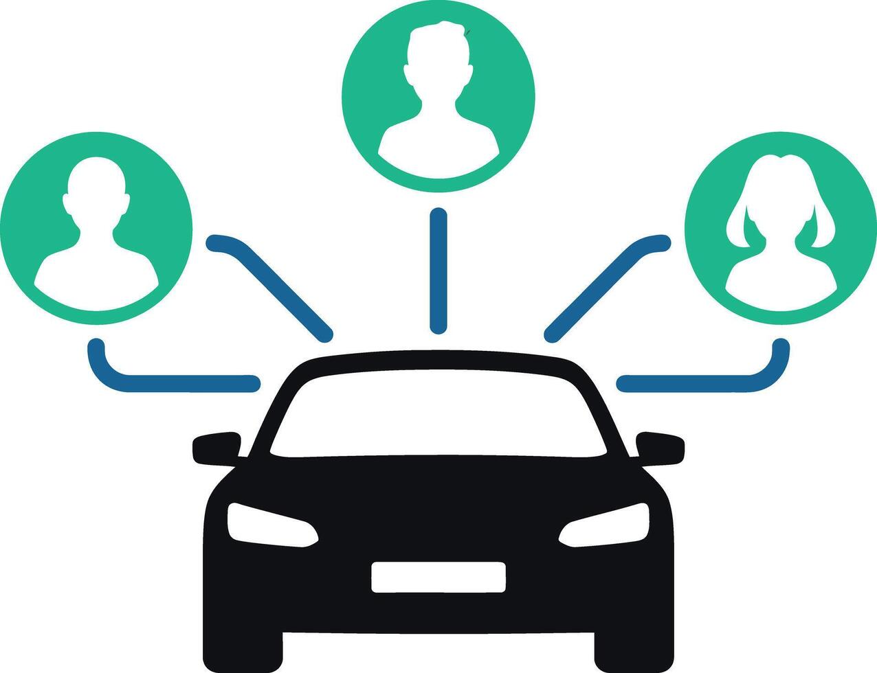 Visual representation of a connected network for car sharing and ride hailing services, showcasing urban mobility solutions. vector