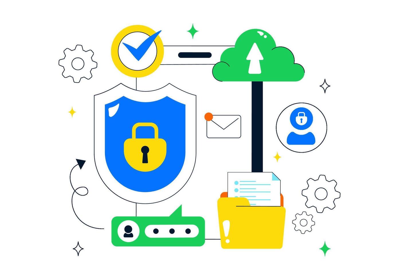 Cyber Data Safety Illustration Representing Confidential Information and Computer Lock System vector