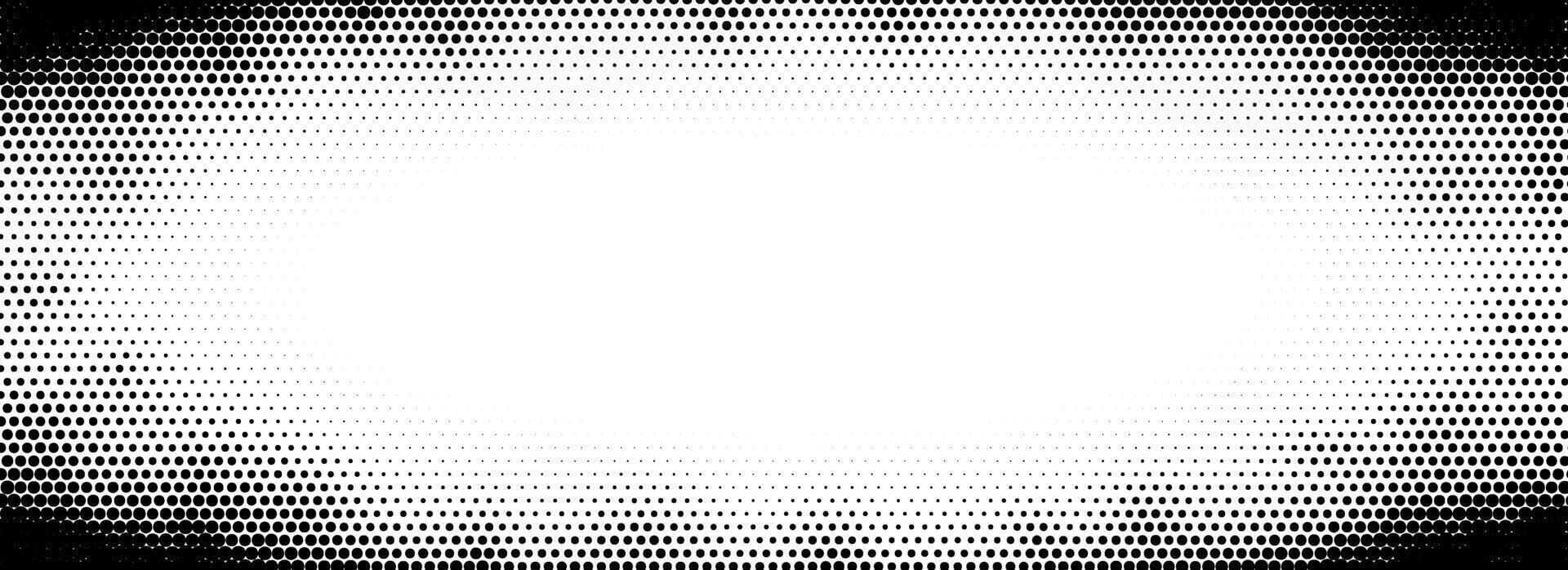 Halftone gradient texture. Grunge dot noise zoom effect pattern wallpaper. Fading radial dotted frame background. Comic grainy halfton patern backdrop. Cartoon pop art border overlay texure vector