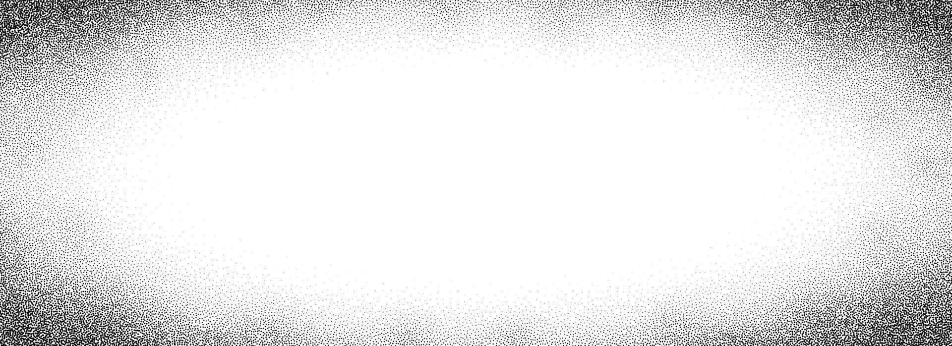 Stippled sand grain gradient texture. Fading sprayed dot frame background. Grunge dotted noise pattern wallpaper. Radial zoom effect border overlay. Vignette grainy halfton patern backdrop vector