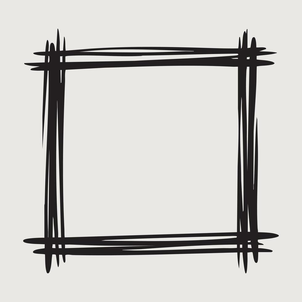 Abstract Hand-Drawn Scribble Square Frame Design in Black vector