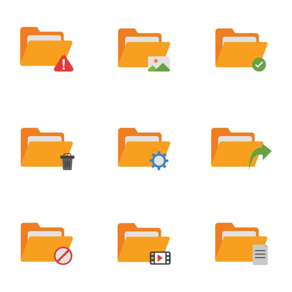 Set of folder icons. various folder models. Stock Illustration vector