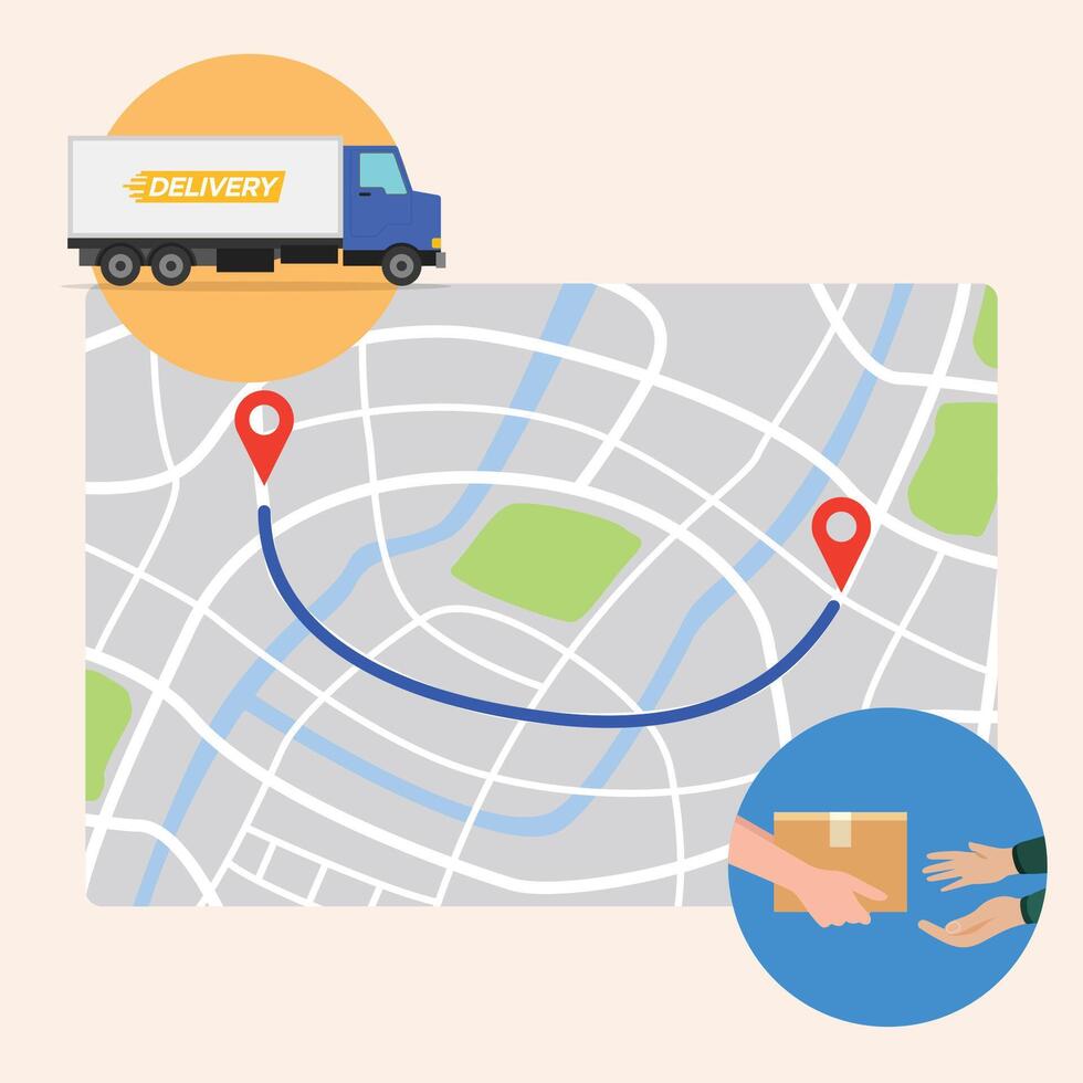 Delivery truck on a map with package vector