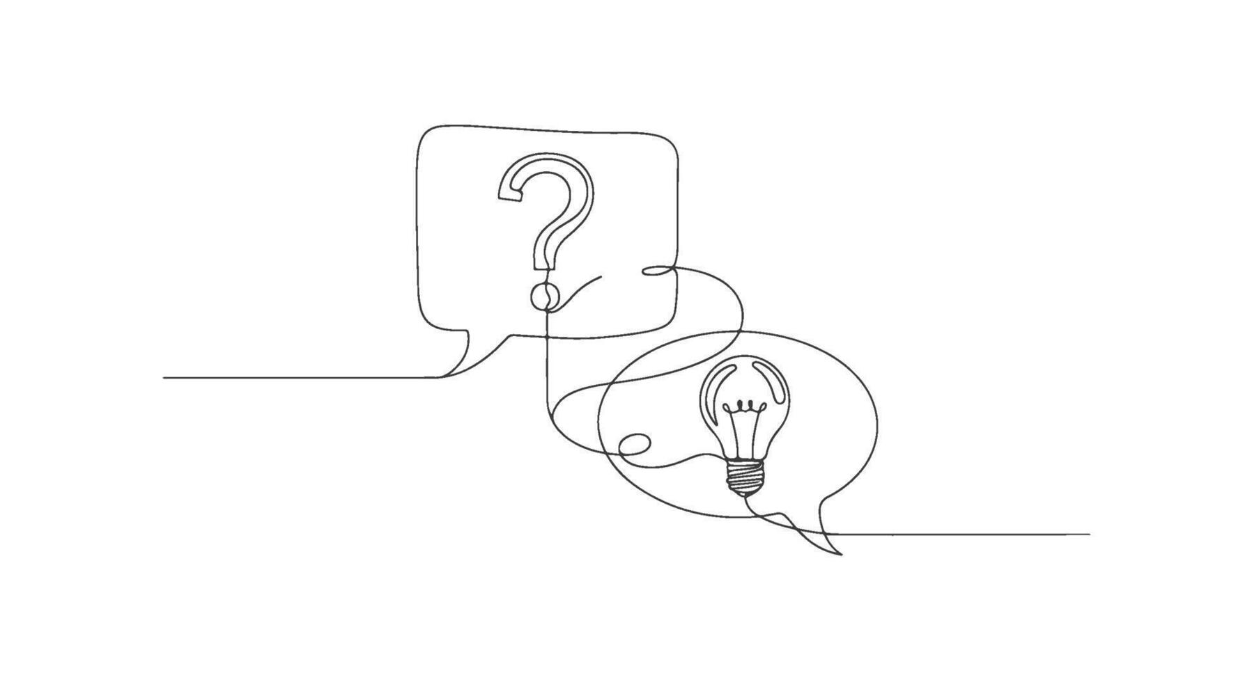 uno soltero continuo línea dibujo capturar un pregunta evolucionando dentro un idea, dentro habla burbujas, simbolizando pensativo resolución de problemas y creativo visión vector
