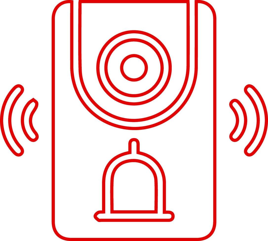 Red outline icon of a security alarm system with sound waves vector