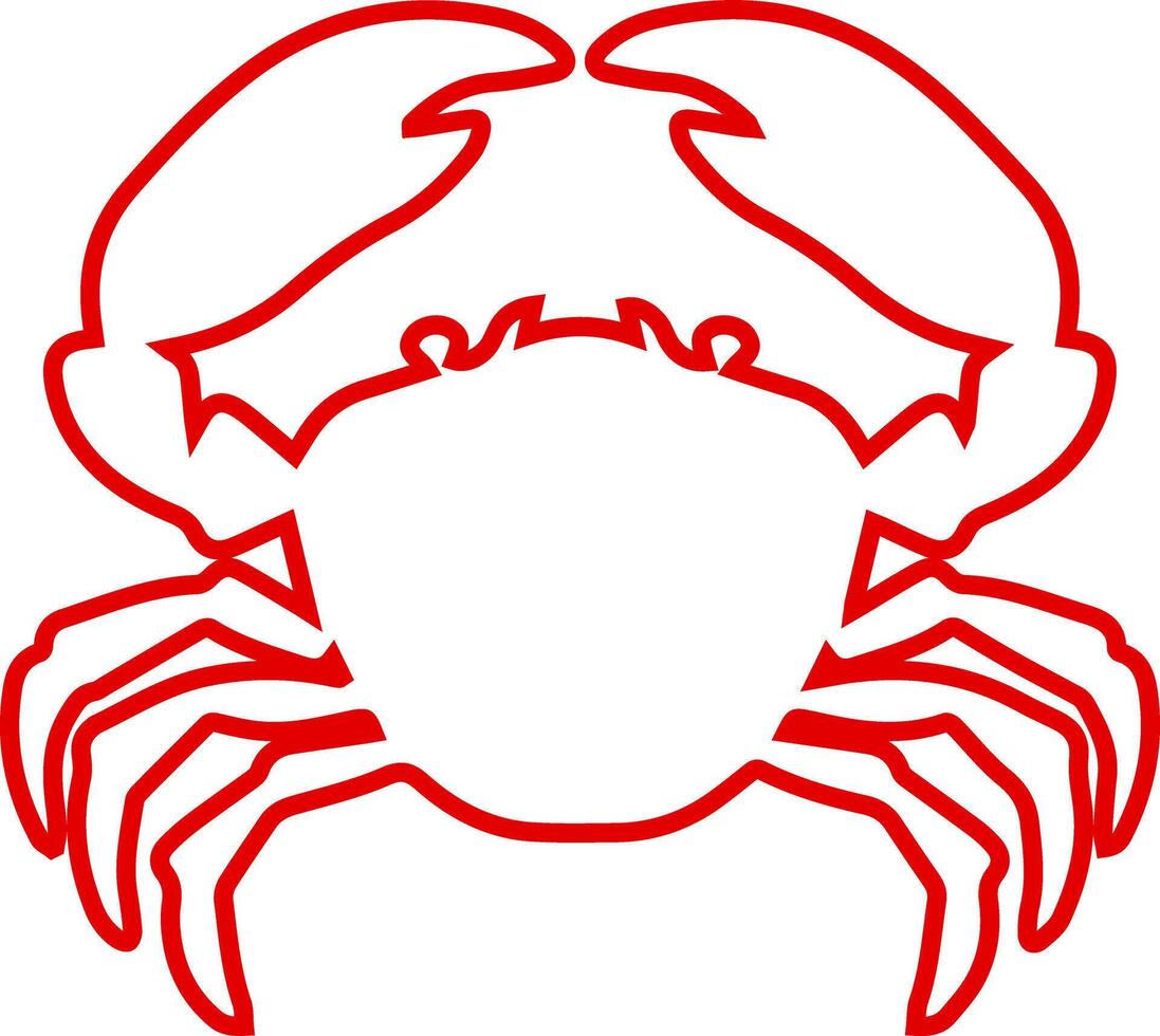 Red outline of a crab with claws raised on a white background vector
