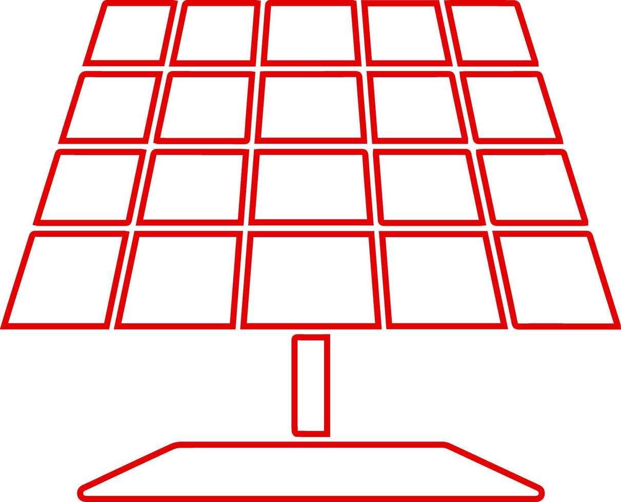 Simple red outline icon of a solar panel array vector