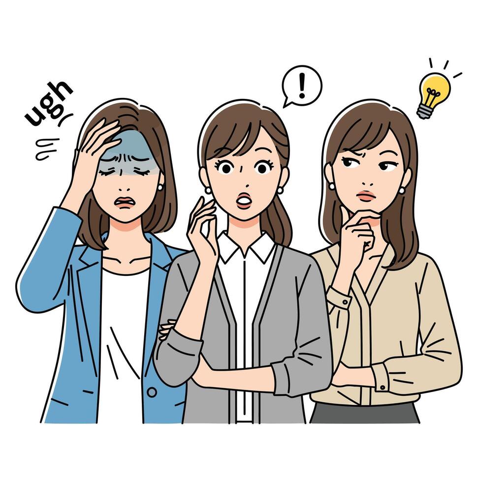 Three business women brainstorming ideas problem solving teamwork collaboration innovation solution success vector