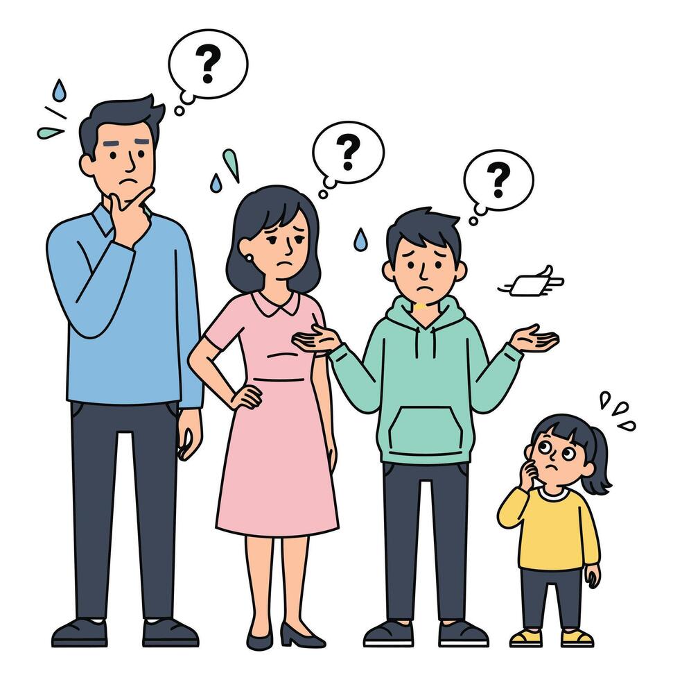 Family problem solving concept illustration with question mark and confused expression design vector