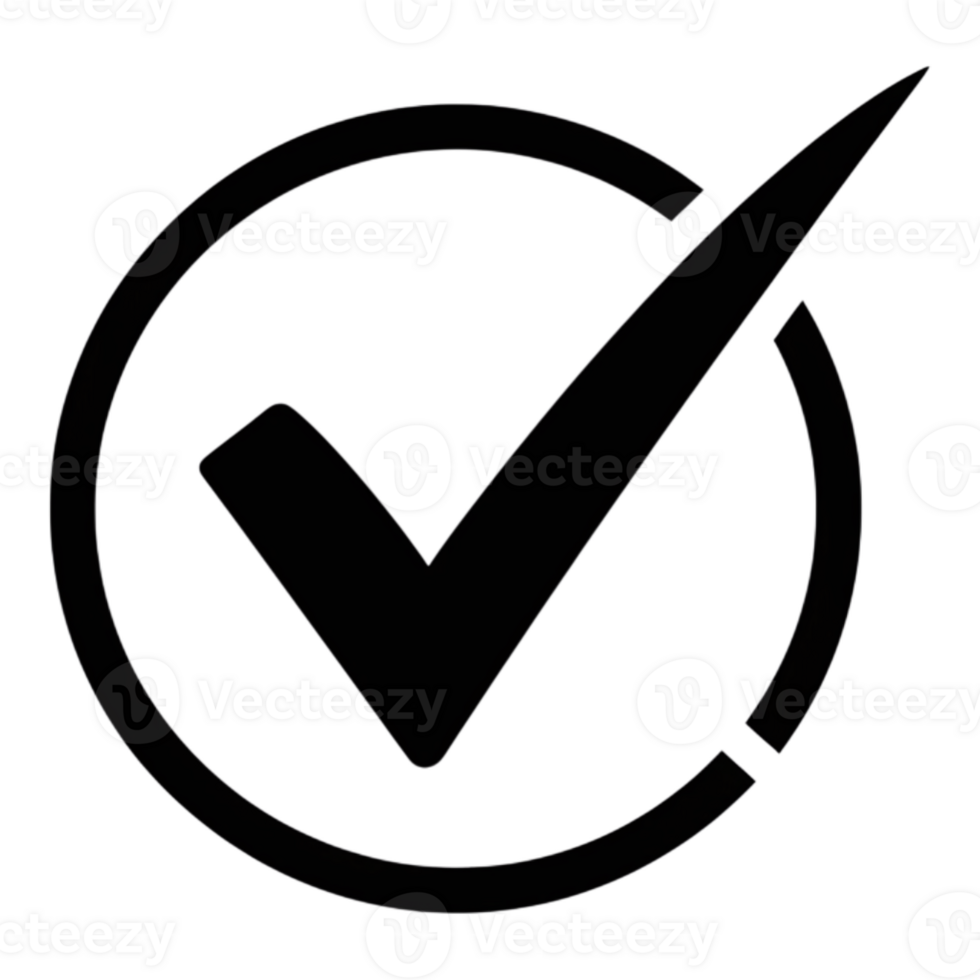 Black check mark inside a circle, representing a completed task or confirmation, isolated on transparent background png