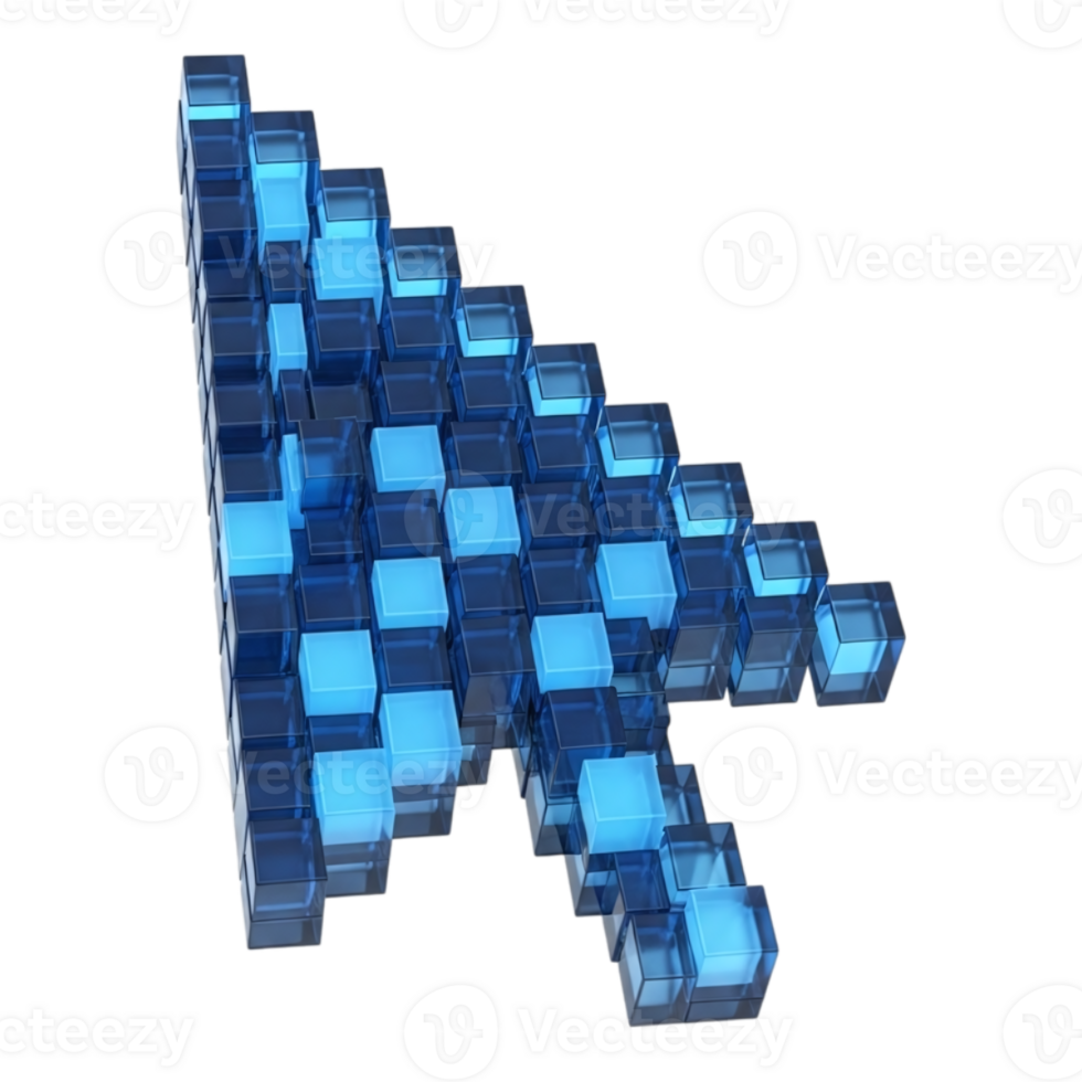 un' 3d reso blu pixelated computer cursore isolato su trasparente sfondo png