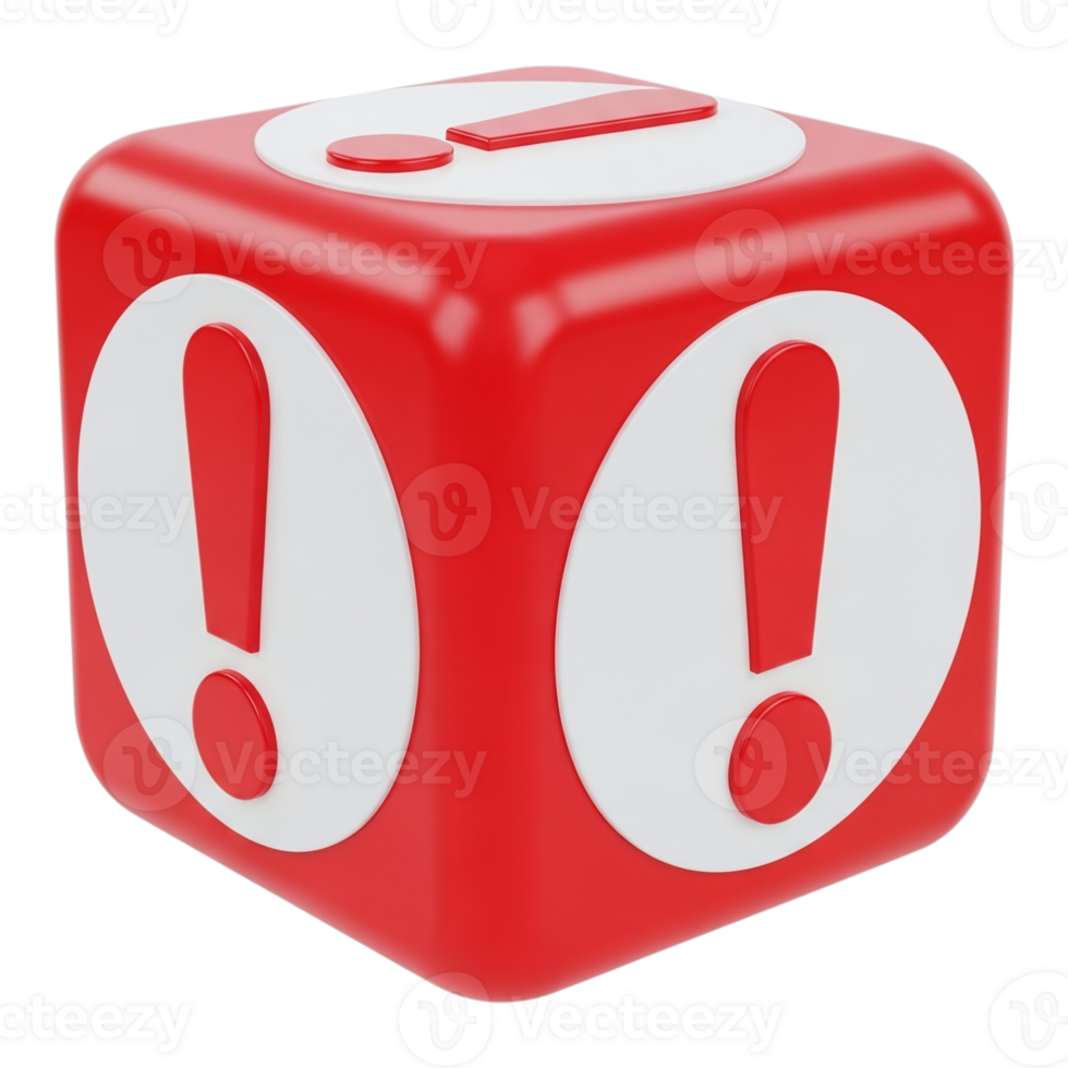 rood kubus met uitroep merken Aan meerdere gezichten, geïsoleerd Aan transparant achtergrond png