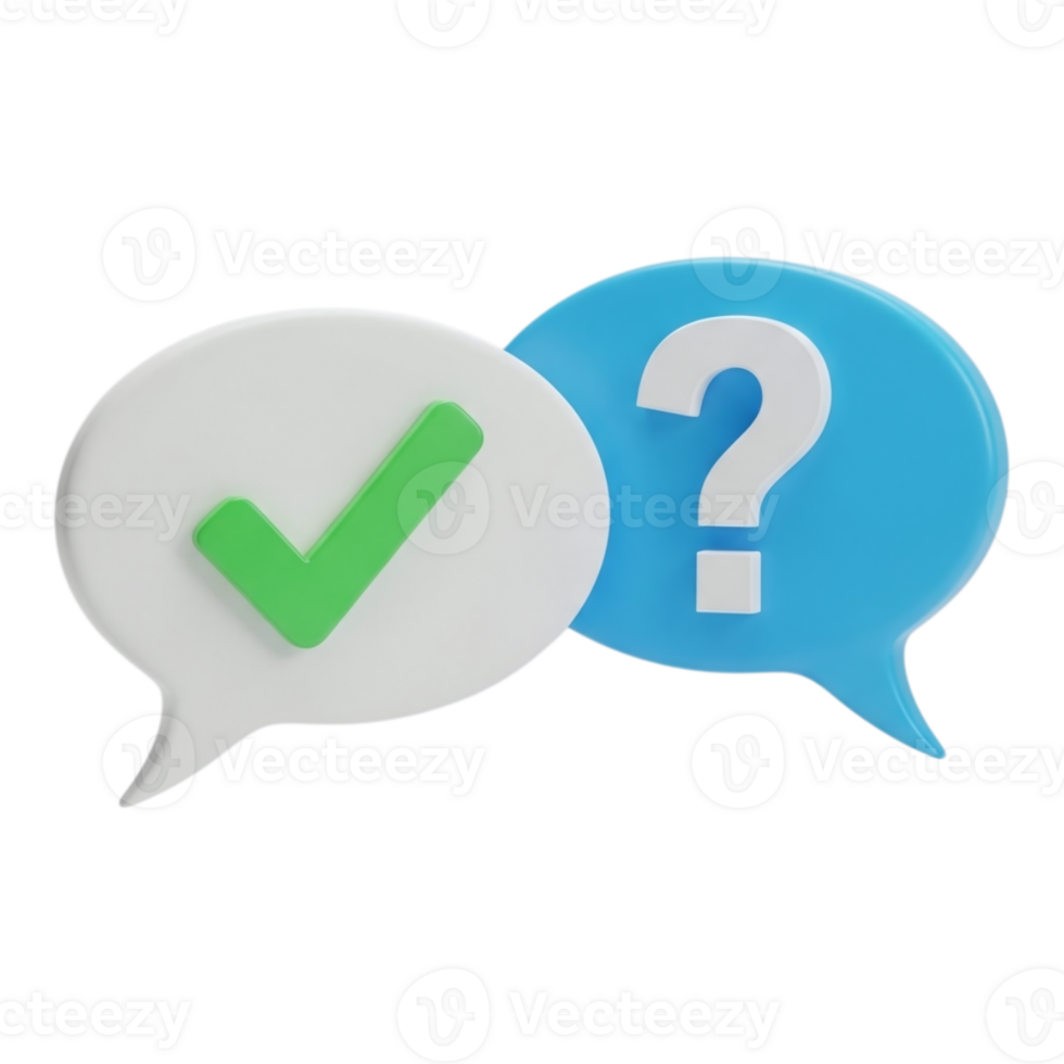 deux discours bulles, un avec une vert coche et le autre avec une question marquer, isolé sur transparent Contexte png