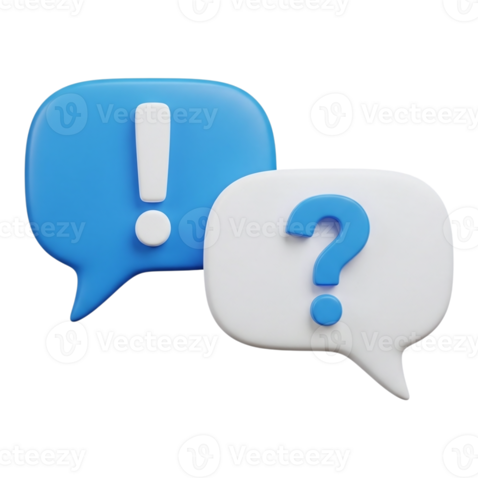 dois 3d discurso bolhas, 1 com a exclamação marca e 1 com uma questão marca, isolado em transparente fundo png