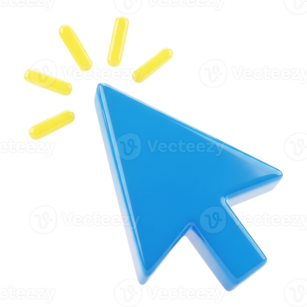 azul computador rato cursor seta apontando com amarelo faíscas isolado em transparente fundo png