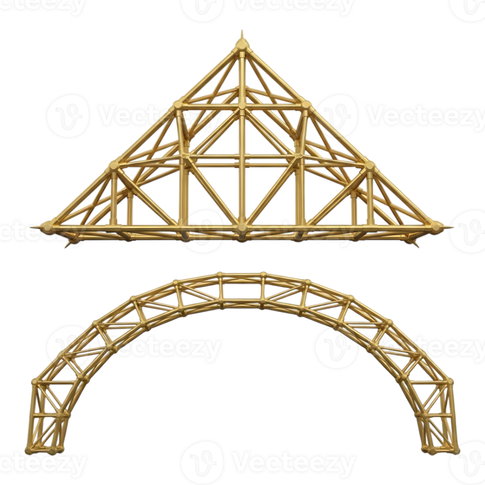 un' d'oro capriata struttura formatura un' triangolare forma e un arco, isolato su trasparente sfondo png