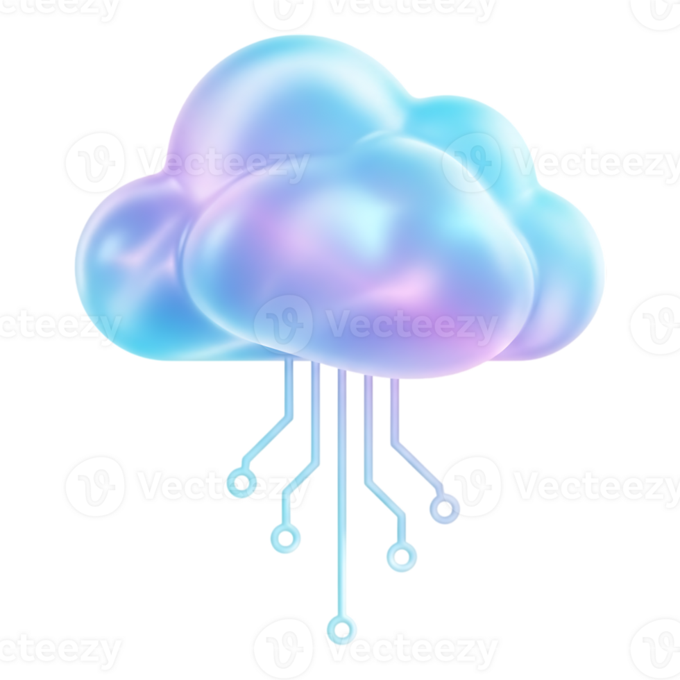 astratto 3d interpretazione di un' nube con digitale circuito connessioni, isolato su trasparente sfondo png