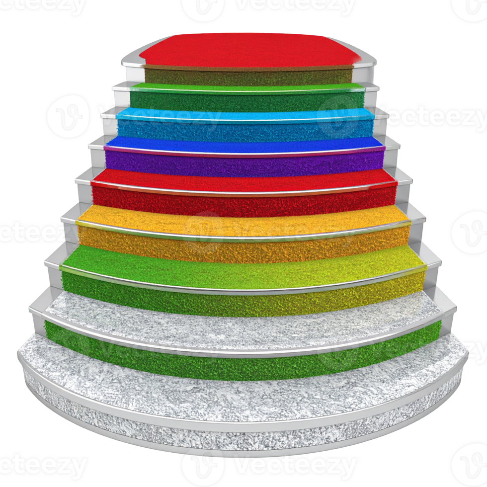 A multi-colored staircase, with each step a different hue, floating in space png
