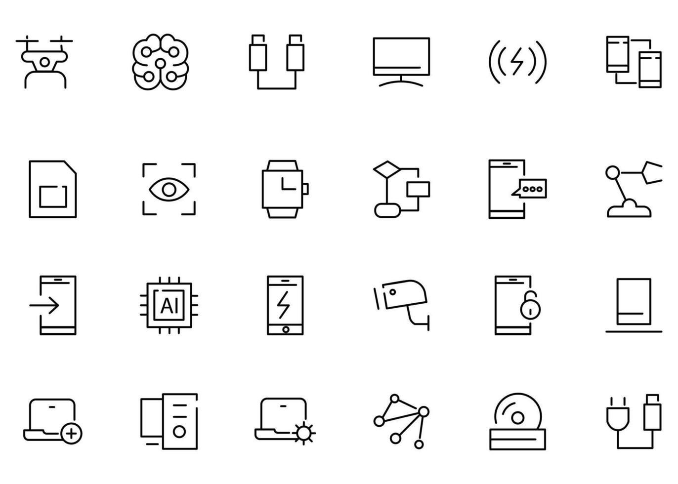 un conjunto de 24 íconos como zumbido cámara, artificial inteligencia vector