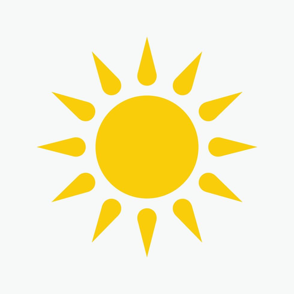Yellow sun icon , including shining rays, sunset designs, Yellow sun icon with a circular center and twelve elongated triangular rays. vector