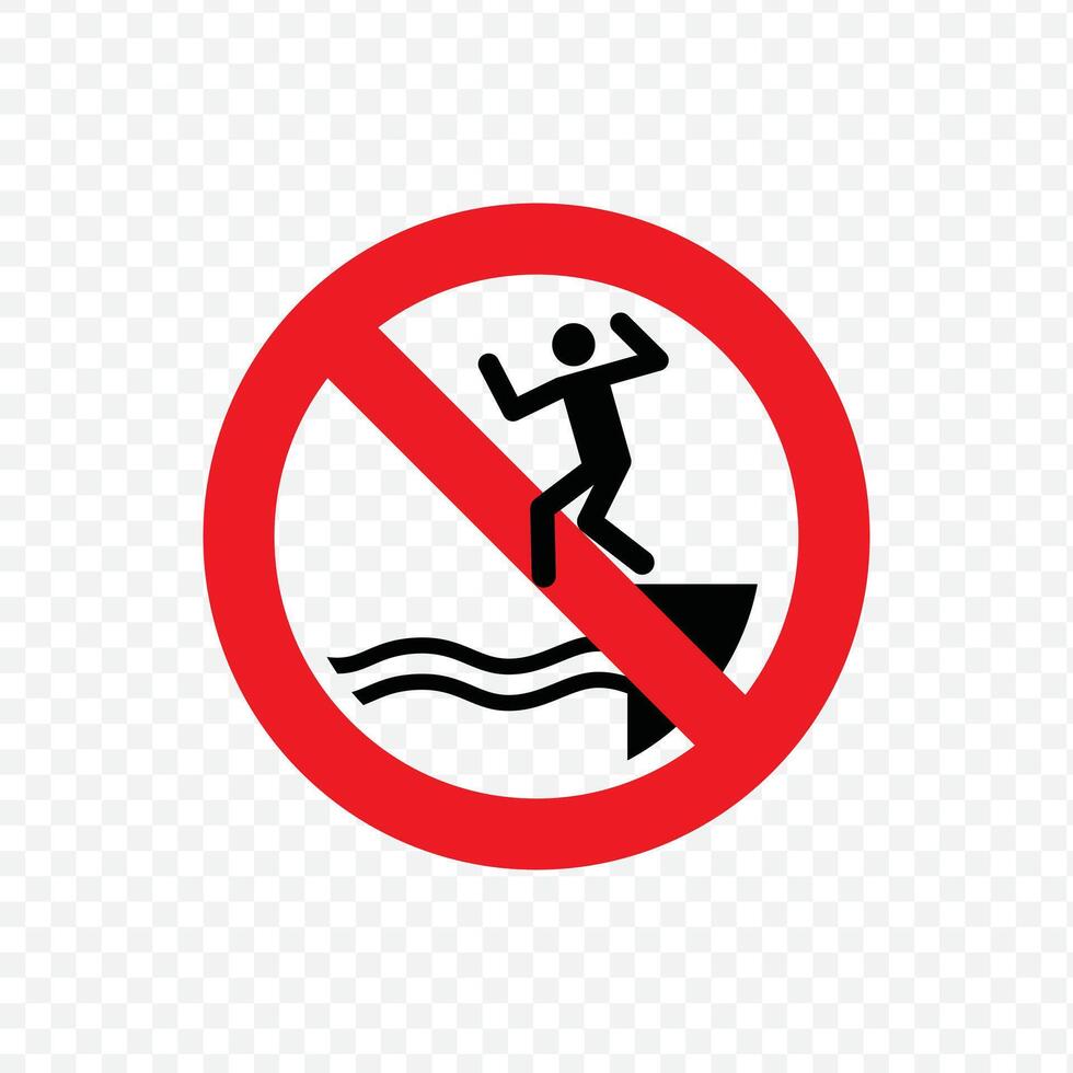 No jumping or cliff diving prohibited sign in a red circle with a diagonal slash vector