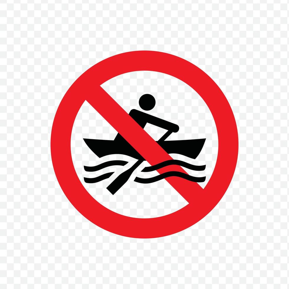 No boating or rowing prohibited sign in a red circle with a slash on the icon vector